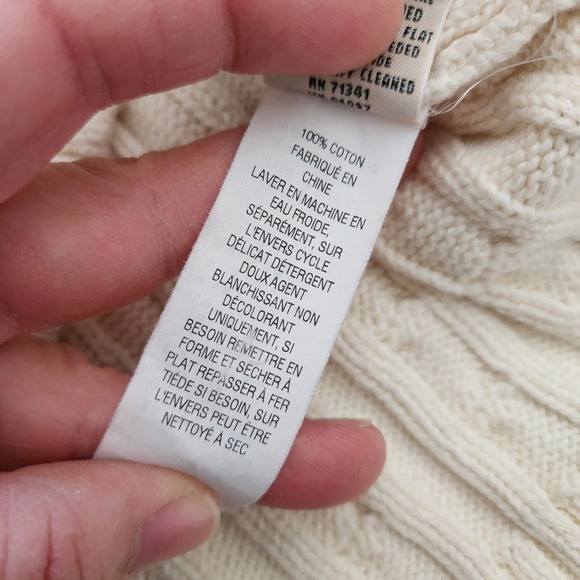 L.L.Bean Women's Beige Cable-Knit Sweater Full Zip Mock Neck Long Sleeve M - Picture 5 of 10